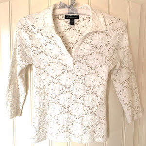 INC White Lace "Polo Styled" Top - Stretchy Size-P